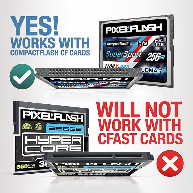 PixelFlash CF Card Reader (Red) - Compact Flash Memory Card Adapter with USB 3.0, 5GB/s File Transfer, No-Bend Pins, Supports UDMA-7, Anti-Slip & Anti-Scratch, Compatible with Most Brands & OS