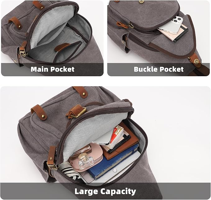 KouLi Buir Canvas Sling bag,Small Crossbody Backpack,Convertible Chest Bag Casual Daypack For Outdoor Cycling Hiking Travel