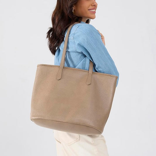 Zipper Tote Bag for Women Soft Vegan Leather Handbag for Work, Travel & Everyday Use