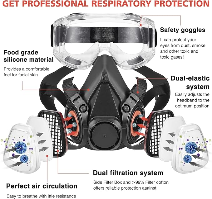 Gas Masks Survival Nuclear and Chemical - Reusable Full Face Respirator Gas Mask with Activated Carbon Filter