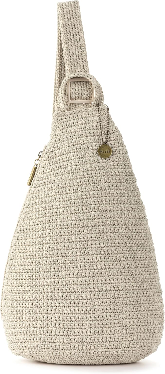 The Sak Geo Sling Backpack in Crochet, Single Backpack Strap, Ecru