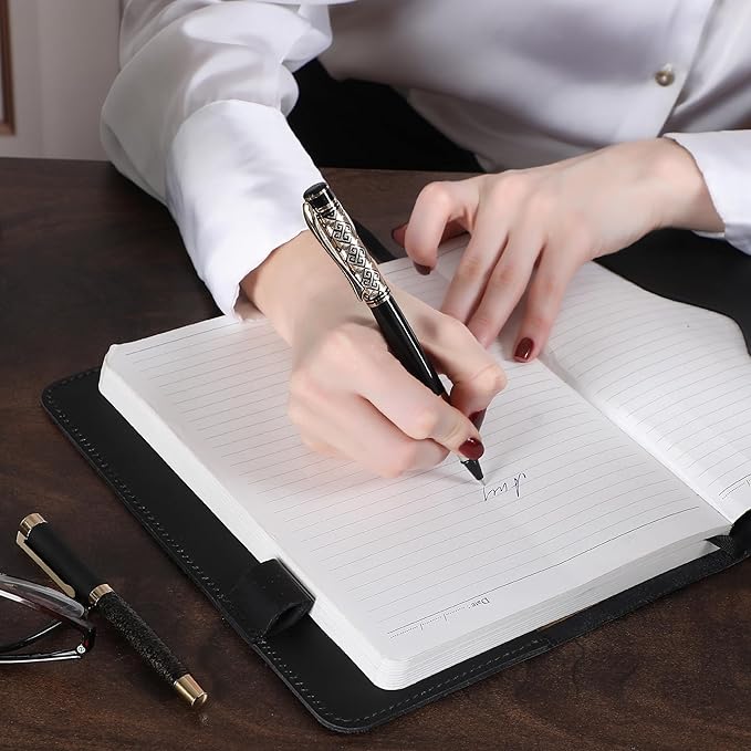 Black Leather Journal Cover XL 7.5" x 10" - Stylish & Refillable Protective Cover for Journal, Personal Planner Composition Notrbook Cover, Handmade Writing Accessory, Travelers Diary Cover