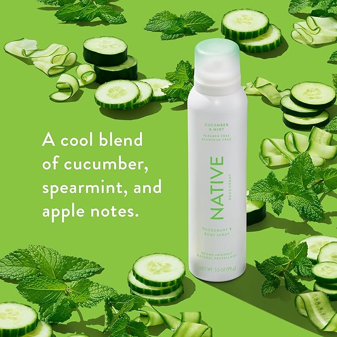 Native Deodorant & Body Spray Contains Naturally Derived Ingredients | Deodorant for Women and Men, All Day Odor Protection, Aluminum and Hydrocarbon Propellant Free | Cucumber & Mint