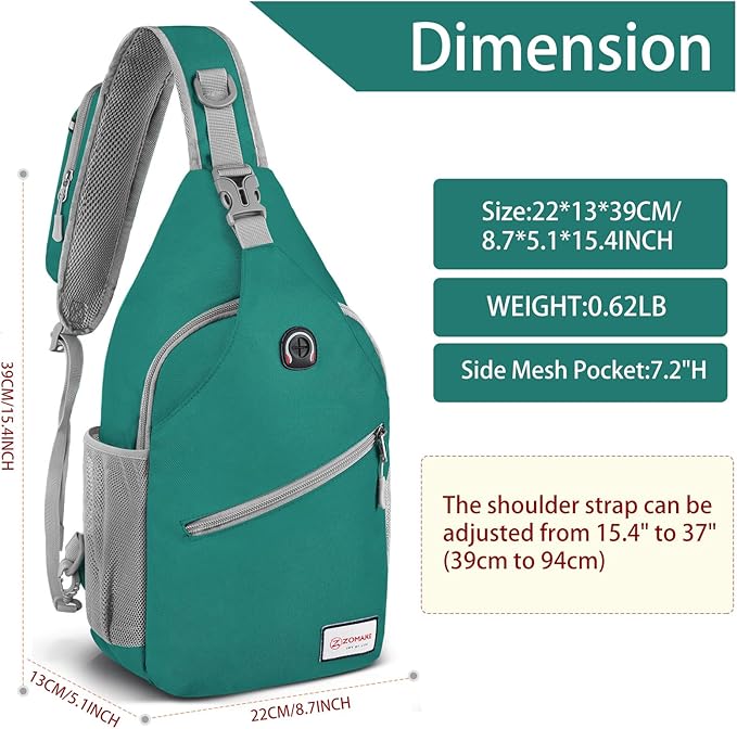 ZOMAKE Sling Bag,Small Crossbody Sling Backpack,Water Resistant Shoulder Daypack for Travel,Anti Thief Chest Bag for Hiking(Army Green(New))