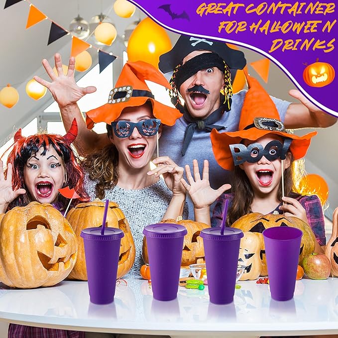 Honeydak 60 Pack Tumbler with Straw and Lid Bulk Glitter Plastic Cups Water Bottle Iced Coffee Travel Mug Reusable Party Favor Cups for Birthdays travel 24-27 oz (Purple)