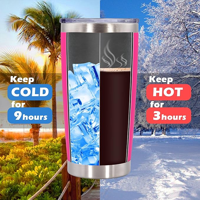 20oz Tumbler Bulk Stainless Steel Tumblers with Lid Vacuum Insulated Double Wall Travel Coffee Mug Powder Coated Tumbler Cup for Hot and Cold Drinks(Hot Pink, 6 pack)