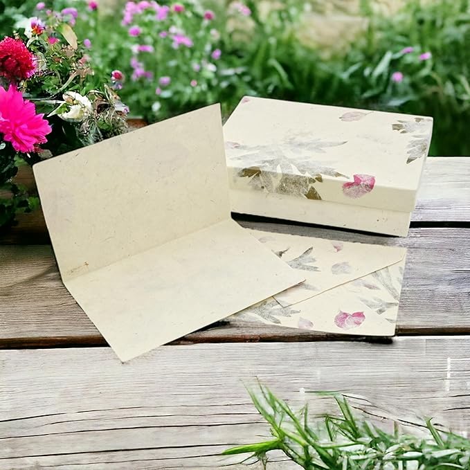 Nepali Cherish Greeting Card & Envelope Box Set with Handmade Lokta Paper from Nepal, 15 Cards (Forest Wanderer)