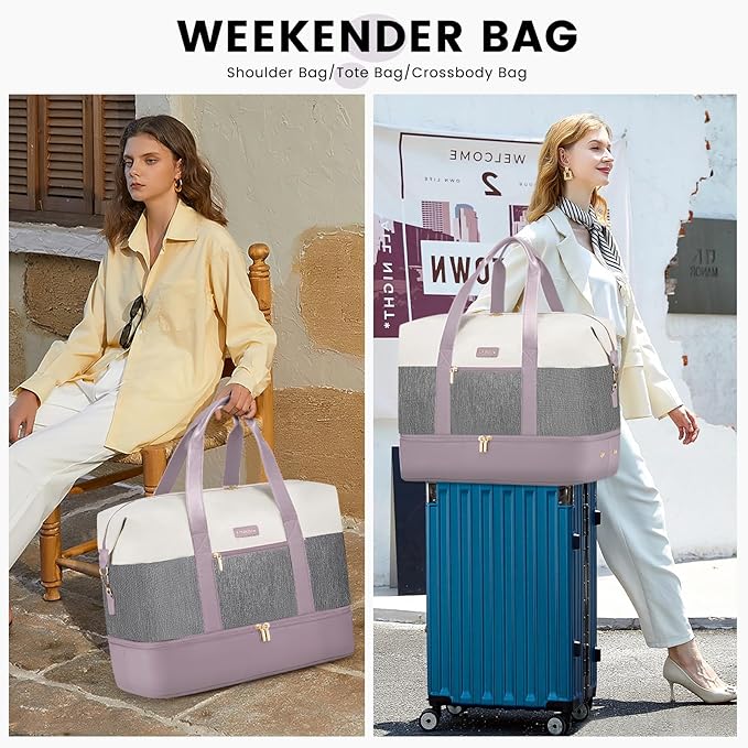 LOVEVOOK Weekender Bag, Large Travel Duffel Bag for Women with 2 Packing Cubes, Carry on Overnight Bag with Shoe Compartment, Mom Hospital Bags for Labor and Delivery