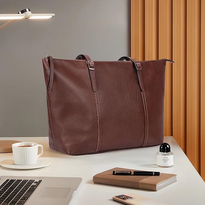 befen Genuine Leather Tote Bag for Women Large Work Tote Purse with Zipper Leather Shoulder Handbags with Adjustable Strap
