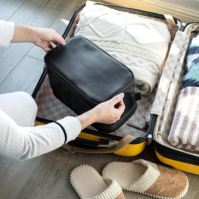 Elviros Travel Toiletry Bag for Men, Shaving Dopp Kit Water-resistant Bathroom Small Toiletries Organizer PU Leather Cosmetic Bags