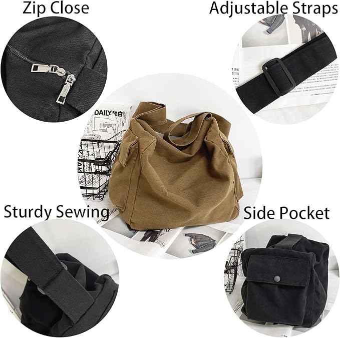 KlaOYer Canvas Messenger Bag Large Hobo Bag Crossbody Shoulder Bag Tote Bag with Pocket for Women and Men