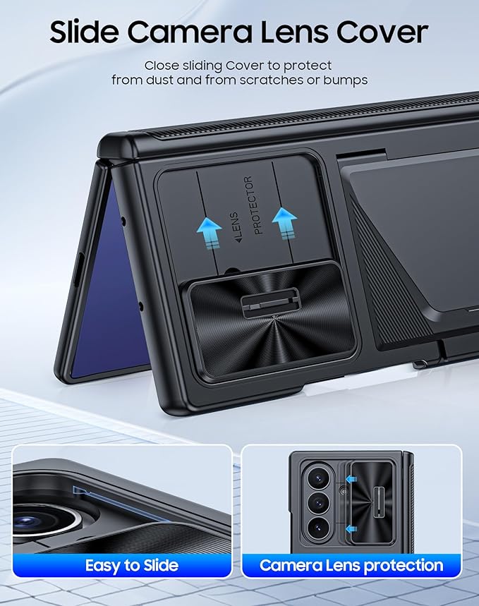 for Samsung Galaxy Z Fold 7 Case with Card Holder RFID Blocking, Built in Slide Lens Cover & Hinge Protection & Screen Protector, Shockproof Wallet Case for Z Fold 7 (Black)