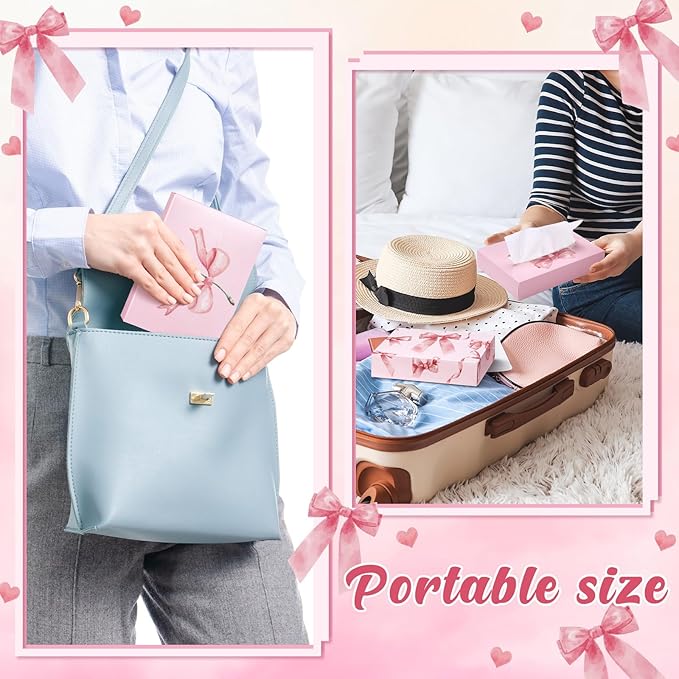 TaoBary 24 Packs Pink Bow Small Boxes of Tissues Flower Car Facial Tissue Boxes Disposable Tissue Packs Cube Facial Tissues 2 Ply 960 Sheets for Holiday Party Bathroom Office Floral Home Decor