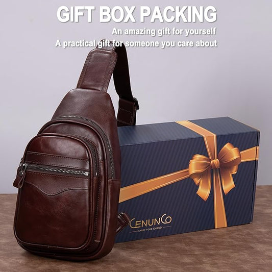 Genuine Leather Sling Bag for Men and Women Crossbody Shoulder Bag Sling Backpack Chest Purse Carry on Casual Daypack