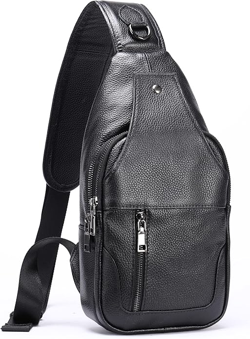 LUKZIJAES Genuine Leather Sling Bag for Men