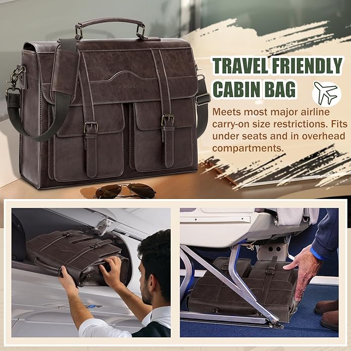 RAINSMORE Mens Messenger Bag 17 Inch Vintage Leather Laptop Briefcase Magnetic Closure Large Satchel Computer Shoulder Bag