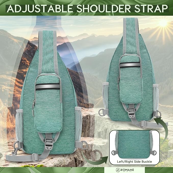 ZOMAKE Sling Bag,Small Crossbody Sling Backpack,Water Resistant Shoulder Daypack for Travel,Anti Thief Chest Bag for Hiking(Turquoise)