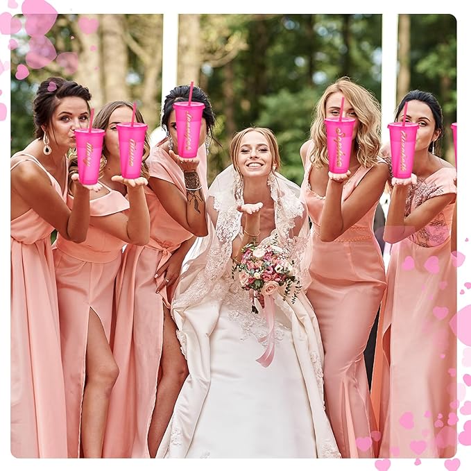 Honeydak 60 Pack Tumbler with Straw and Lid Bulk Glitter Plastic Cups Water Bottle Iced Coffee Travel Mug Reusable Party Favor Cups for Birthdays travel 24-27 oz (Hot Pink)