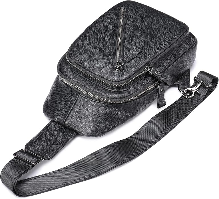 LUKZIJAES Genuine Leather Sling Bag for Men