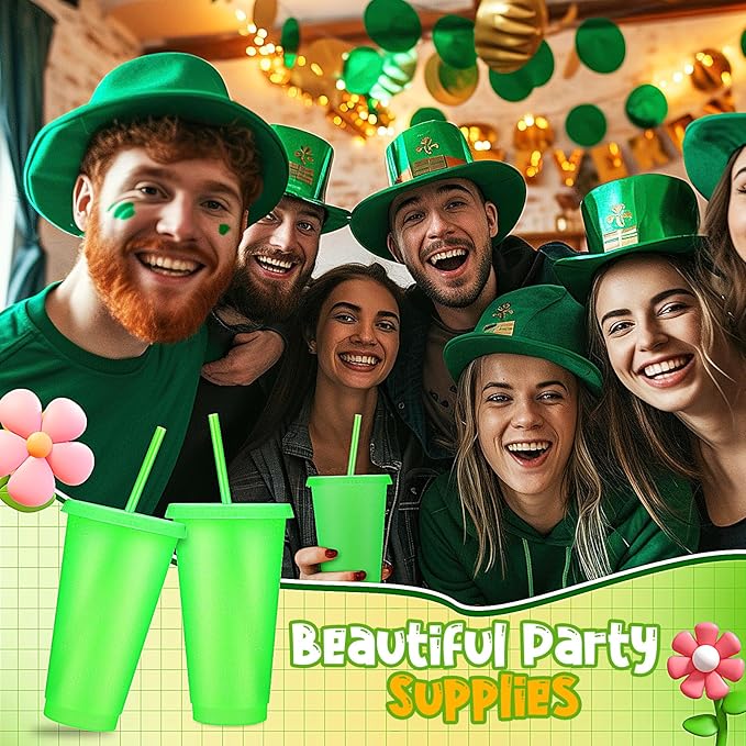 Honeydak 60 Pack Tumbler with Straw and Lid Bulk Glitter Plastic Cups Water Bottle Iced Coffee Travel Mug Reusable Party Favor Cups for Birthdays travel 24-27 oz (Fluorescent Green)