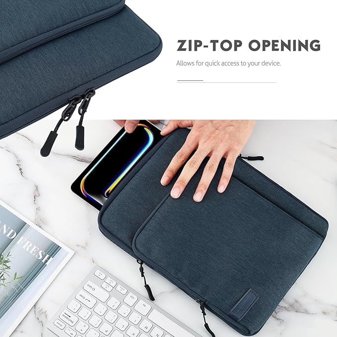 MoKo 12.9 Inch Tablet Sleeve Bag Carrying Case with Pockets Fits 13 Inch New iPad Pro M4 & Air M2 2024, iPad Pro 12.9 M2&M1, Surface Laptop Go 12.4", Galaxy Tab S8+/S9+ 12.4", Indigo