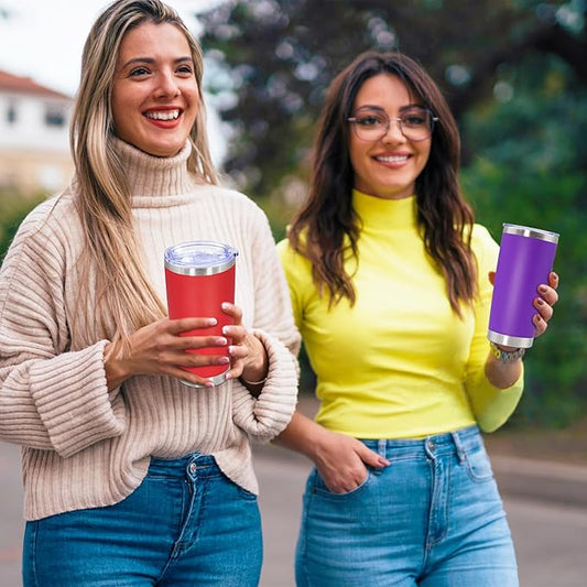 20oz Tumbler Stainless Steel Tumbler Cup with Lid Vacuum Insulated Double Wall Travel Mug, Durable Powder Coated Travel Coffee Tumbler Mug for Hot & Cold Drinks, Purple,4 Pack