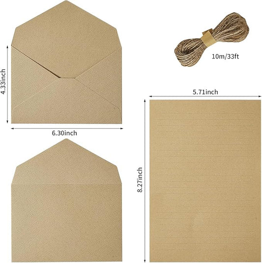 Tuhangcc Stationery Writing Paper and Envelopes Set with Jute Rope 4 X 6 for Writing Letter, (20 Best Paper with 10 Heavyweight envelopes),by Better Gift Office Products (Grey)