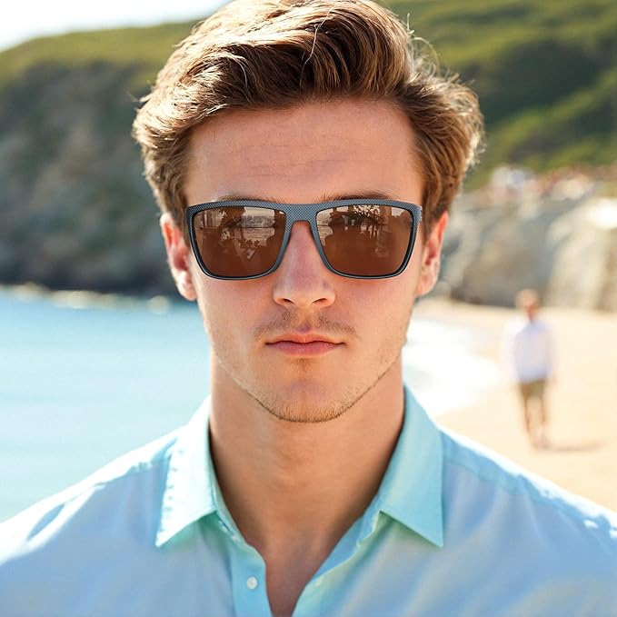 ZENOTTIC Polarized Sunglasses for Men Lightweight TR90 Frame UV400 Protection Square Sun Glasses