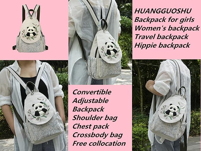 HUANGGUOSHU Women's Boho Knit Mini Backpack - Handmade Multi-Pocket Purse, Secure Zipper, Gift for Her - Bunny Design