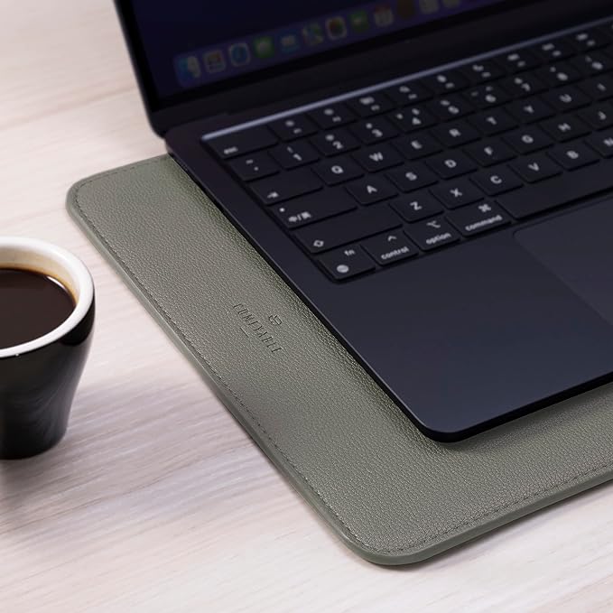 Comfyable Laptop Sleeve 13 Inch Precisely Compatible with MacBook Pro M2 2022 M1 2020-2016 & Mac Air M3 2024 M2 2022 M1 2020, Not Fit Old Versioned MBA/MBP, Faux Leather Cover Case, Khaki Green