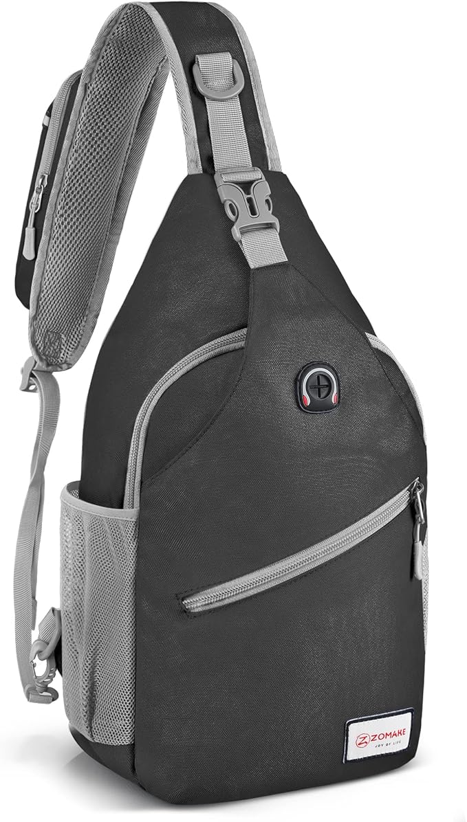 ZOMAKE Sling Bag,Small Crossbody Sling Backpack,Water Resistant Shoulder Daypack for Travel,Anti Thief Chest Bag for Hiking(Black(New))