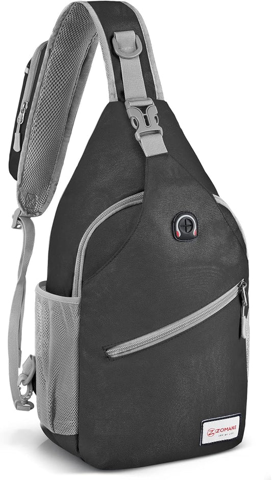 ZOMAKE Sling Bag,Small Crossbody Sling Backpack,Water Resistant Shoulder Daypack for Travel,Anti Thief Chest Bag for Hiking(Black(New))