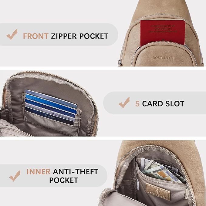 BOSTANTEN Sling Bag for Women Leather Crossbody Bag Vintage Cross Body Purse for Travel with Guitar Strap, Bohemian Style