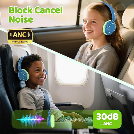 MIDOLA Active Noise Cancelling Kids Headphones Bluetooth 5.4 Wireless Volume Limited 85/94dB,Type C Fast Charging,Over Ear Foldable with Mic Aux Cord for Toddler Child Pad Tablet Green