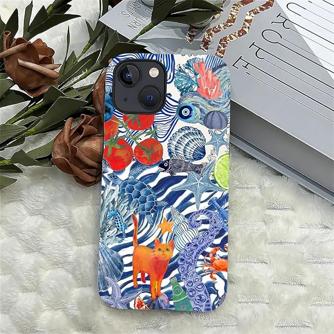 Case for iPhone 14 Plus,Leopard Cherry Shell Aesthetics for Woman Men Full Body Protective Cover Shockproof 2 in 1 Silicone + Hard PC Case for iPhone 14 Plus