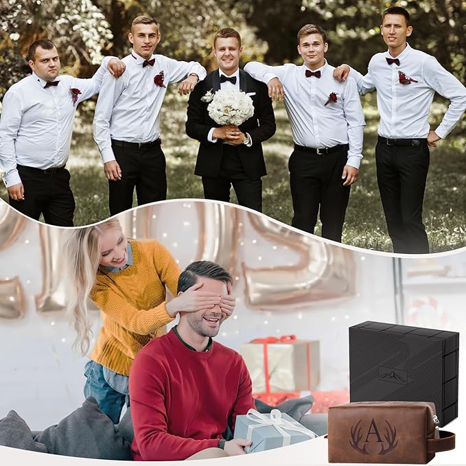 Personalized Travel Toiletry Bag for Men Initial Letter PU Leather Waterproof Shaving Bag for Toiletries Accessories Travel Essentials Storage Bags Fathers Day Birthday Gifts for Men (O)