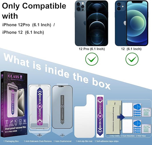 2 Pack Matte Screen Protector for iPhone 12 and iPhone 12 Pro 6.1-Inch Auto Dust Removal, No Bubbles, Tempered Glass Film, Easy Installation