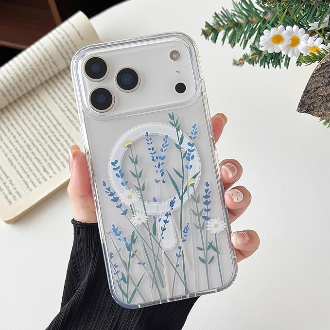 ZTOFERA for iPhone 17 Pro Magnetic Case Compatible with Magsafe,Aesthetic Floral Pattern Design Cute for Girl Women,Anti-Drop Protective Hard Phone Cover for iPhone 17 Pro-Lavender
