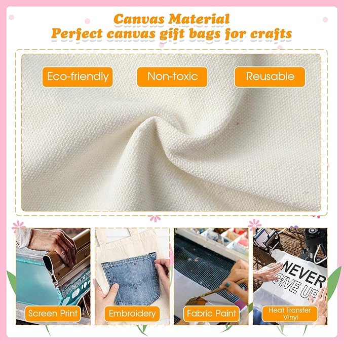 Amylove 24 Pcs Mini Tote Bag Sublimation Blank Canvas Tote Bags Reusable Grocery Luggage DIY Sack Goody for Party Even (8.5 x 8 Inch,White with Pink Handle)