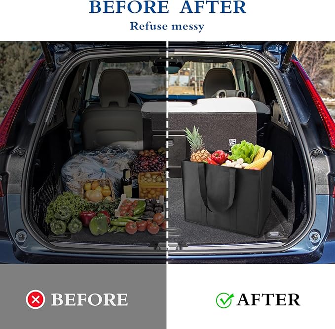 WISELIFE Reusable Grocery Shopping Bags 10 Pack Large Foldable Tote Bags Bulk, with Long Handle for Shopping Groceries Clothes (Black)