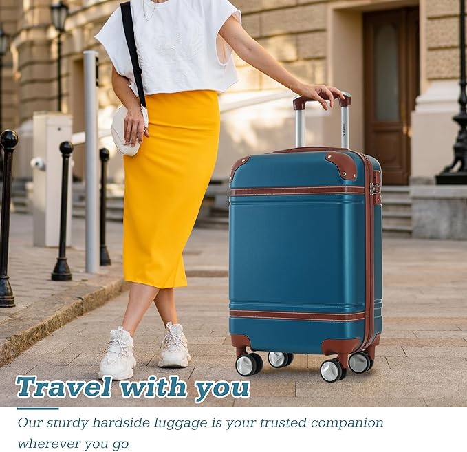 Merax Suitcase Set 24 inches Expandable Luggage with TSA Lock Spinner Wheels Hardshell Lightweight Vintage Luggage with Travel Bag,Blue