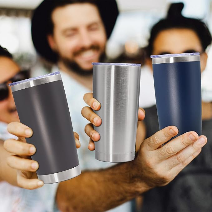 20oz Tumbler Bulk Stainless Steel Tumbler Cup with Lid Vacuum Insulated Double Wall Travel Mug, Durable Powder Coated Travel Coffee Tumbler Mug for Hot & Cold Drinks, Stainless Steel,12 Pack