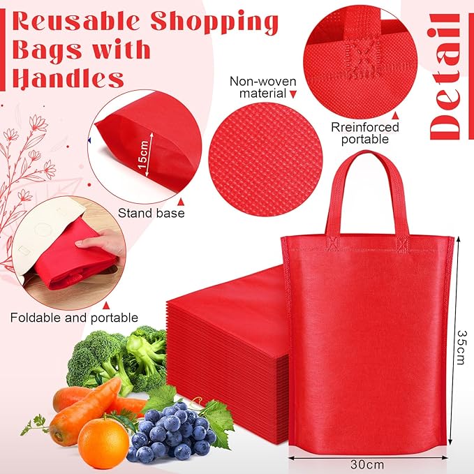 Windyun Reusable Grocery Bags Large Non Woven Shopping Bags with Handle Foldable Portable Tote Carryall Bulk 11.8x6x13.8 Inch