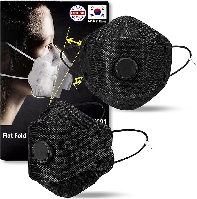 Particulate Respirator Mask with Valve, Flat Fold Design, Breathable Respirator Mask for Dust Sanding, Made in Korea