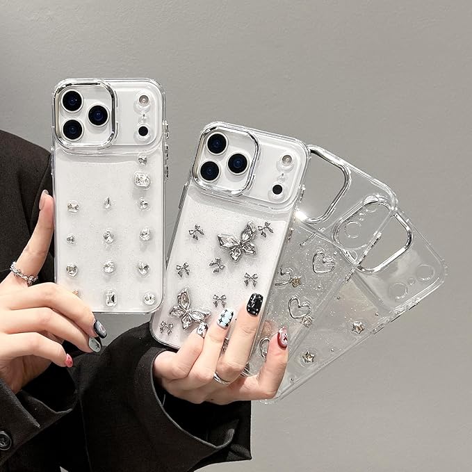 EYZUTAK Case for iPhone 17 Pro, Bling Glitter 3D Stars Phone Case Cute Sparkly Crystal Clear Star Aesthetic Design Cover Slim Soft Durable TPU Transparent Protective Cover for Women Girls - Star