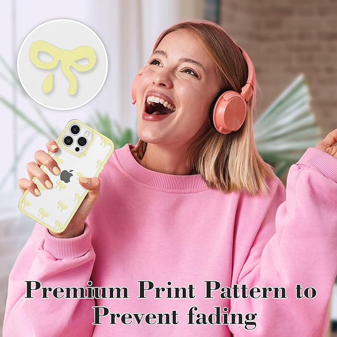 EYZUTAK Case for iPhone 11 Pro, Clear Cute Ribbon Bowknot Pattern Aesthetic Transparent Phone Case Raised Camera Protection Stylish Slim Soft Durable TPU Protective Cover for Women Girls - Yellow