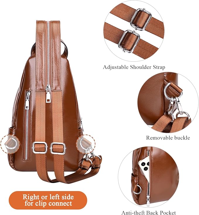 Over Earth Genuine Leather Sling Bag for Women Men Small Crossbody Purse Causal Hiking Chest Backpack (O212E Brown)