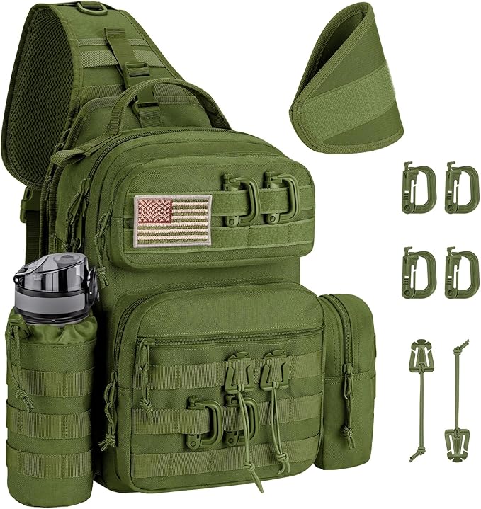 CVLIFE Tactical Sling Bag Backpack for Men Military Shoulder Sling Bag Molle Army Assault Detachable Tactical Bag with Bottle Holder Concealed Carry Daily Day Pack Work Bag for EDC Hiking, Green
