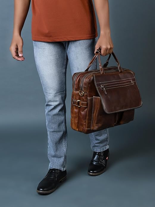 Messenger Bag For Men, 16 Inch Laptop Bag, Vintage Handmade Laptop Briefcase and Shoulder Bag for Men, Business Leather Satchel Bag for Office, Work, and Travel :