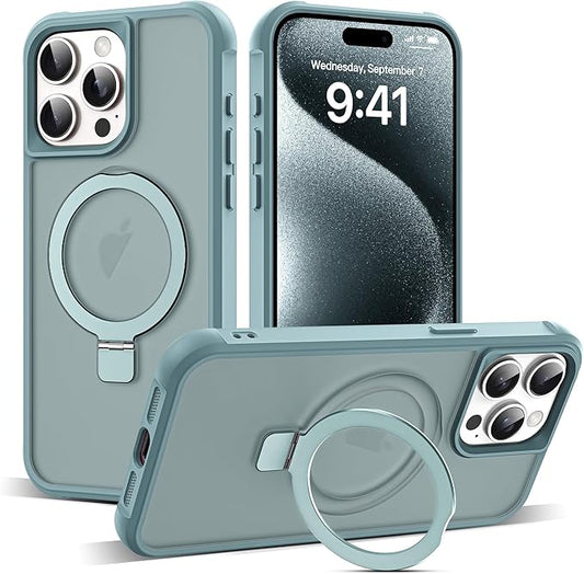Compatible with iPhone 15 Pro Case with Invisible Magnetic O-Ring Stand Translucent Case for iPhone 15 Pro 6.1" [Compatible with MagSafe][Great Grip Feeling], Blue